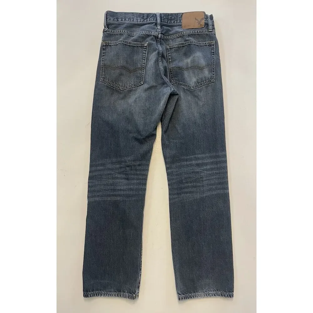 Men AE American Eagle Relaxed Straight 31 x 32 Dark Wash Blue Jeans Mid Rise